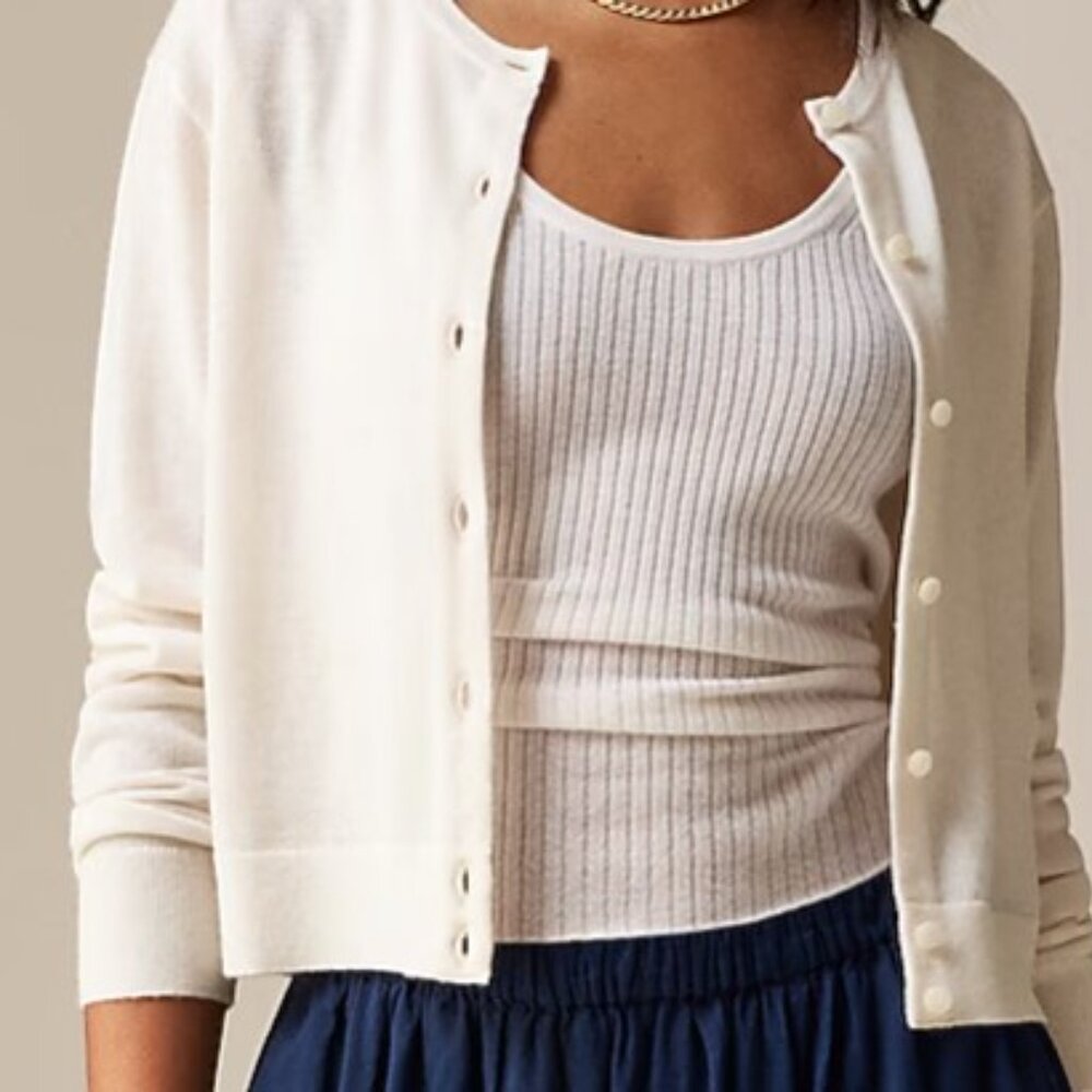 J.Crew Featherweight Cashmere Shrunken Cardigan Sweater (Snow/White),  Size XS